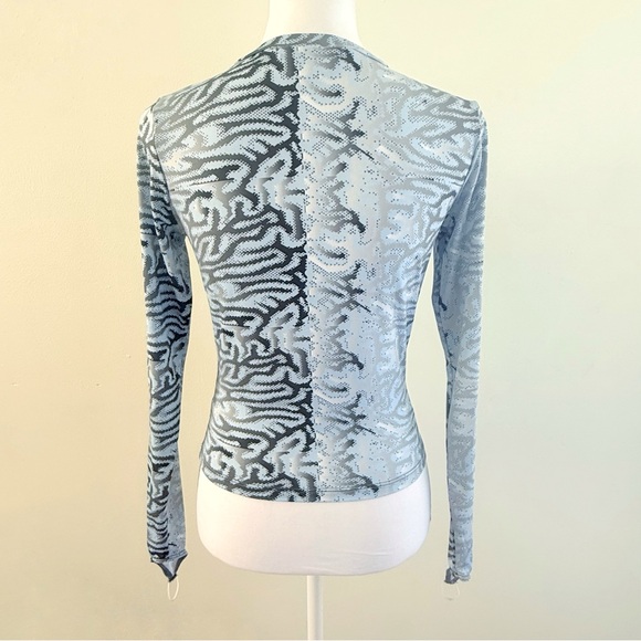 MAISIE WILEN BLUE GRAY WHITE BRAIN PRINT BODY SHOP LONG SLEEVE T-SHIRT TOP - Picture 4 of 10